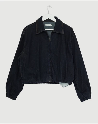 Revibe - Repaired Minima Esenciales Mara Bubble Hem Denim Bomber Jacket - AU 10