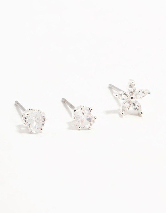 Lovisa - Silver Plated Brass Flower & Chain Earrings 3-Pack