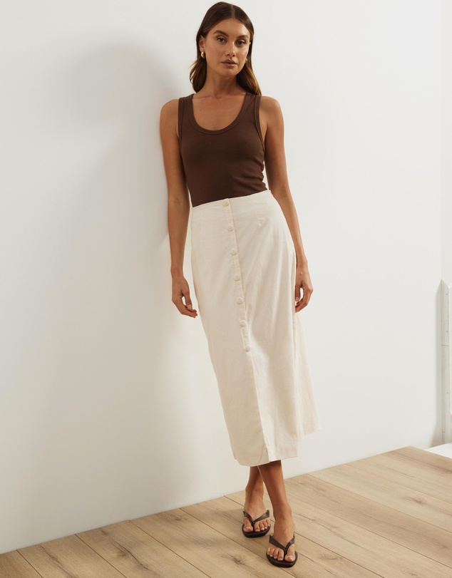 Atmos&Here - Isla Linen Blend Button Up Midi Skirt