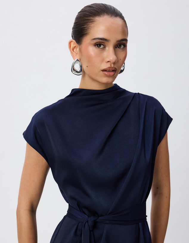 Tussah - Violet Drape Tie Detail Satin Maxi Dress