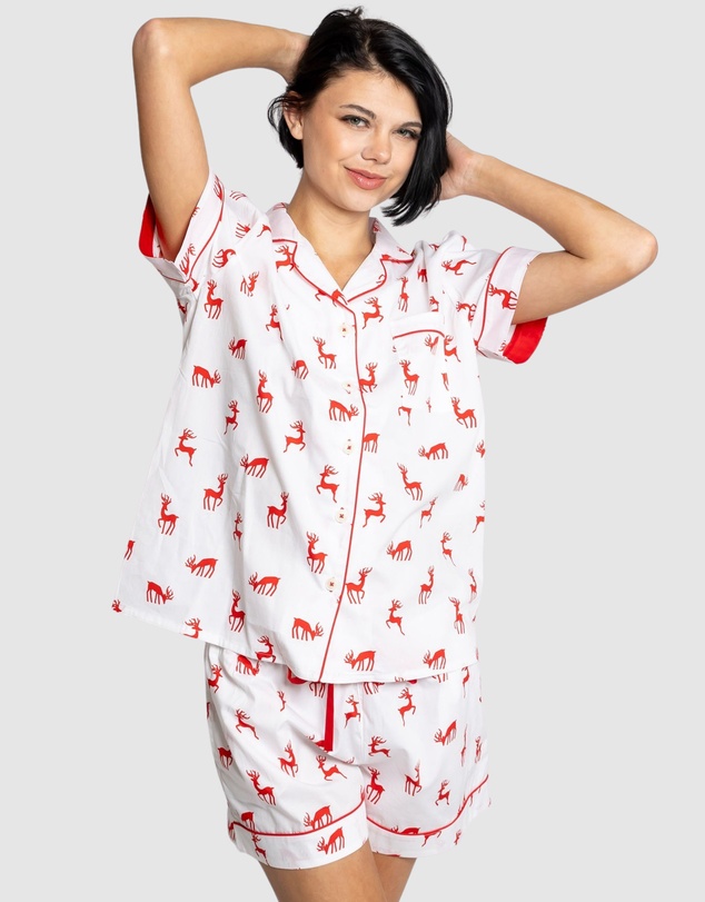 Sant And Abel - Women's Reindeer Red Short PJ Set