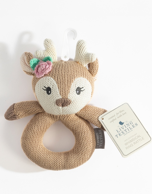 Living Textiles - Knitted Ring Rattle - Ava the Fawn