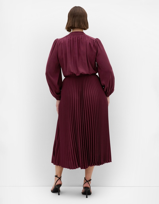 City Chic - Plus size Halle Long Sleeve Pleat Dress - bordeaux