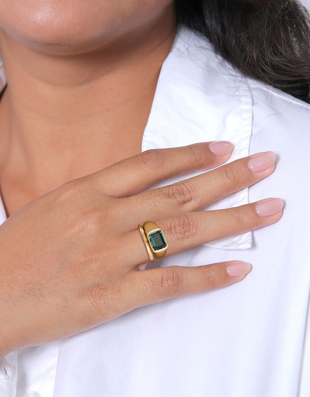 Elli Jewelry - Ring Signet Classic Set of 2 Quartz Gemstone in 925 Sterling Silver Gold Plated