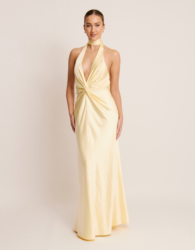 Six Stories - Plunge knot Detail Satin Bridesmaid Dress