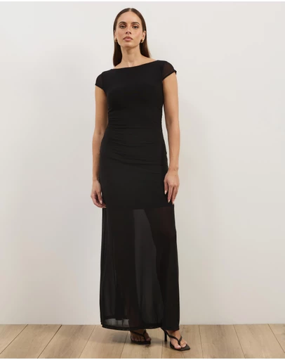 Atmos&Here - Rowe Mesh & Jersey Cap Sleeve Maxi Dress