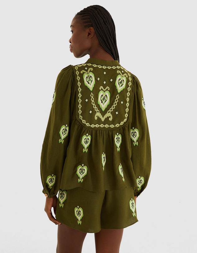 Farm Rio - Green Embroidered Blouse