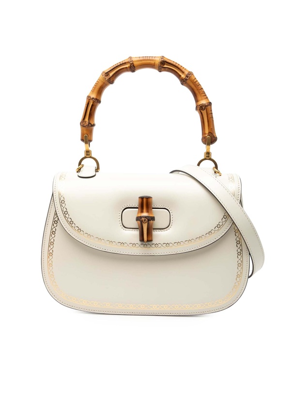 Pre-Loved by Azura Reborn - Pre-Loved Calfskin Frame Print Bamboo Top Handle Bag
