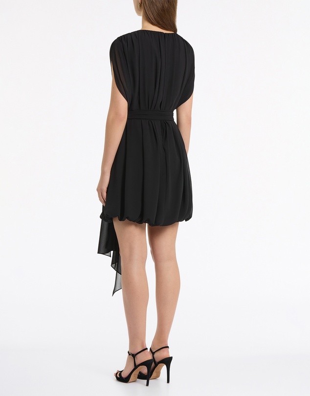 Carla Zampatti - Black Georgette Gathered Capelet Mini Dress