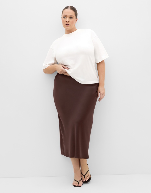 City Chic - Plus size Miranda Satin Midi Skirt - truffle