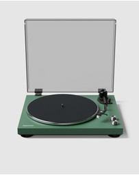 iWorld - Kanto OBI3 Turntable - Matte Green with Kanto ORA 100W Powered Speakers - Black Bundle