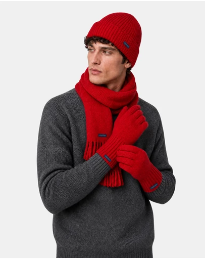 Henry Bucks - HENRY BUCKS Merino Wool Beanie Gloves & Scarf Set RED