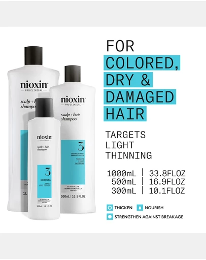 Nioxin - Nioxin System 3 Scalp + Hair Shampoo - Hair Thickening Shampoo For Damaged Hair With Light Thinning, 300ml