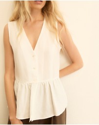Emme - White Viscose Linen Waistcoat Top