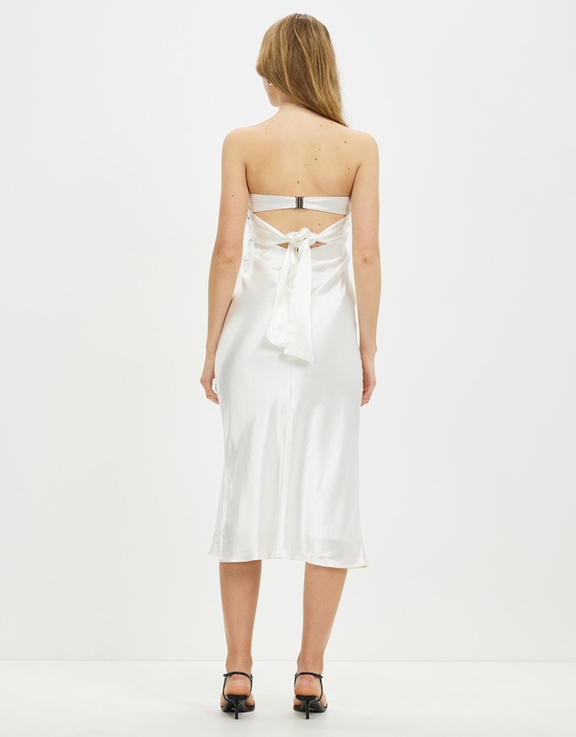 Third Form - Satin Tie Back Strapless Midi Dress