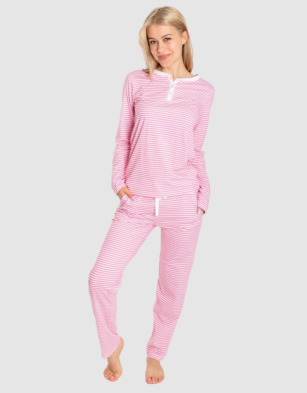 Sant And Abel - Women's Peony Jersey Knit Stripe Long PJ Set