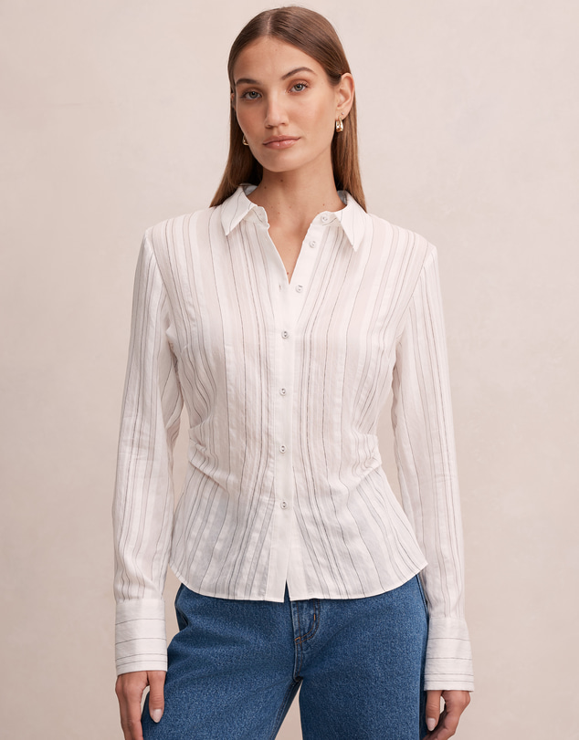 Forever New - Sage Striped Gathered Shirt