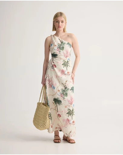 Oxford - Maja One Shoulder Linen Dress