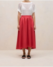Trenery - Cotton Sateen Waterfall Skirt in Crimson