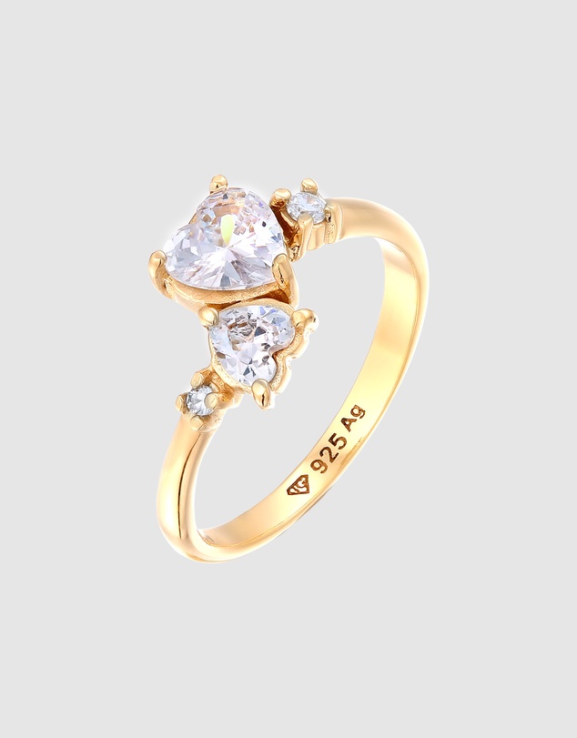 Elli Jewelry - Ring Crystal Heart 925 Sterling Silver Gold-Plated