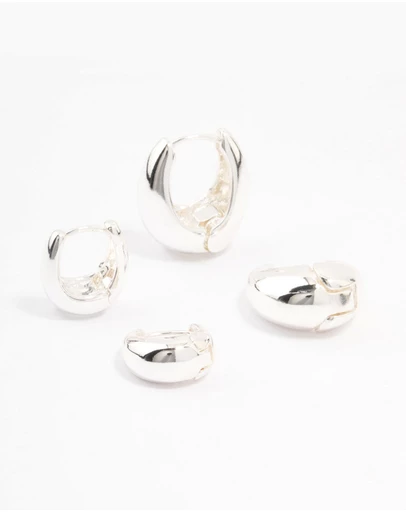 Lovisa - Silver Plated Small & Medium Oval Huggie Earrings