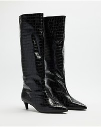 AERE - Nara Knee High Heeled Leather Boots
