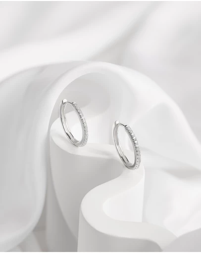 Wanderlust + Co - Classic Pave Silver 17mm Hoop Earrings