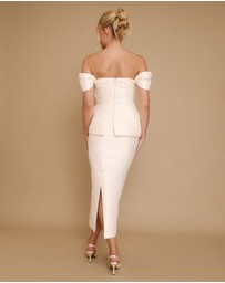Six Stories - Gathered Bardot Peplum Midi Dress