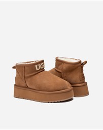 Ozwear Connection Uggs - Ugg Classic Platform Knit Logo Ultra Mini Boots (Water Resistant)(4cm)
