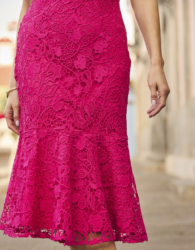 Sosandar - Premium Lace Ruffle Hem Midi Dress