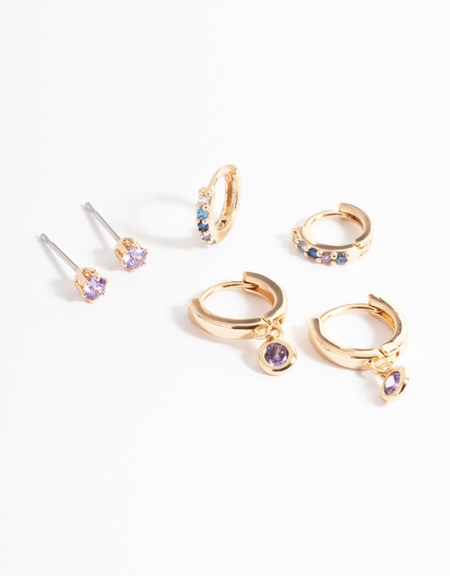 Lovisa - Gold Lilac Stud & Huggie Earrings Pack