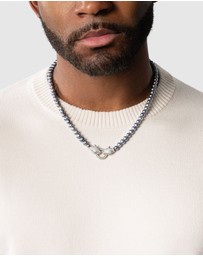 Nialaya Jewellery - Black Pearl Choker with Double Panther Head in Silver