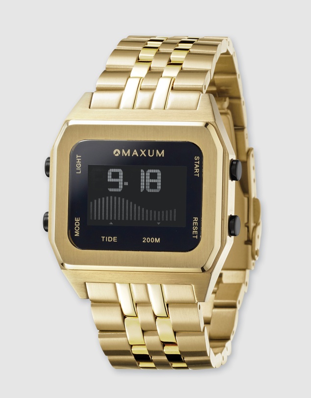 Maxum - Raglan Tide Watch - Gold Case, Black Dial & Gold Stainless Steel Strap