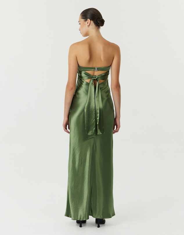 Third Form - Satin Tie Back Strapless Maxi Dress
