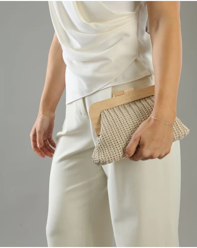 Morgan & Taylor - Erica Woven Clutch in Beige