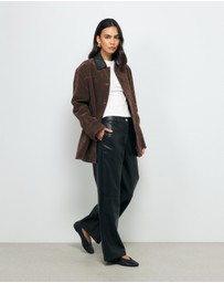 AERE - Contrast Collar Suede Look Jacket