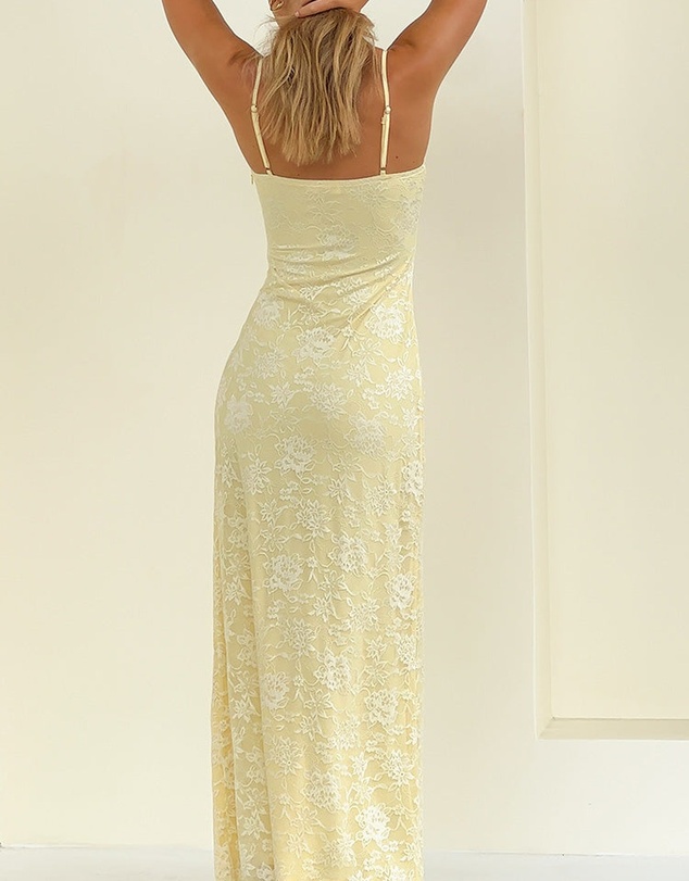 Beginning Boutique - Ely Yellow Lace Maxi Formal Dress