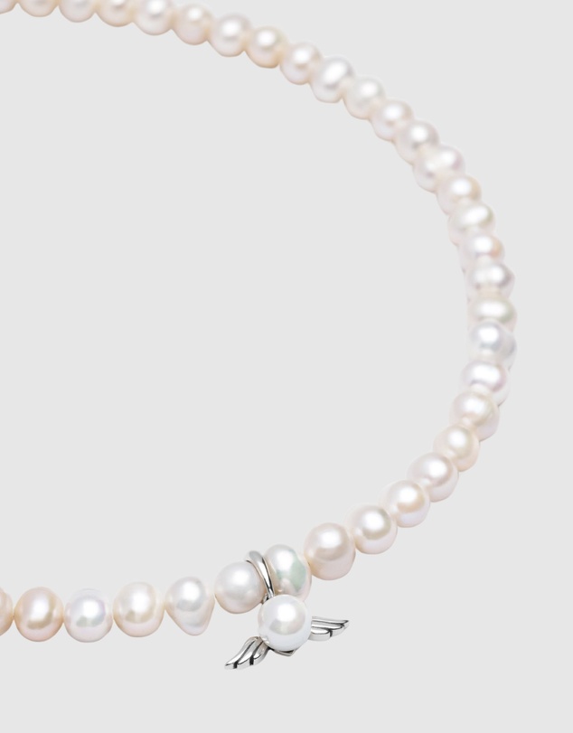 Nialaya Jewellery - Women's Pearl Choker With Angel Wing Pendant