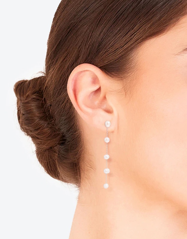 Lovisa - Silver Plated Five Freshwater Pearl Long Drop Earrings
