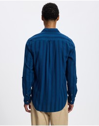 Scotch & Soda - Textured Indigo Shirt In Special Striped Weave