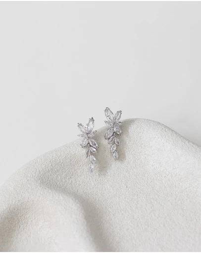 The White Collection - Bloom - Floral Silver Bridal Earrings
