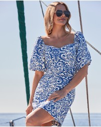Sosandar - Paisley Print Linen Blend Dress With Belt
