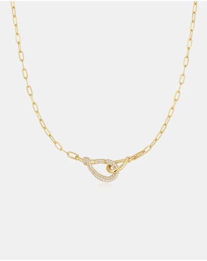 Ania Haie - Gold Interlocked Pave & Polished Knot Necklace