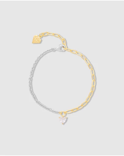 Wanderlust + Co - Heart Diamante 14K Gold Vermeil Mix Chain Bracelet