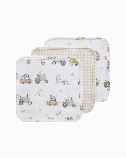 Living Textiles - 3 Pack Organic Wash Cloths - Tractor Ride