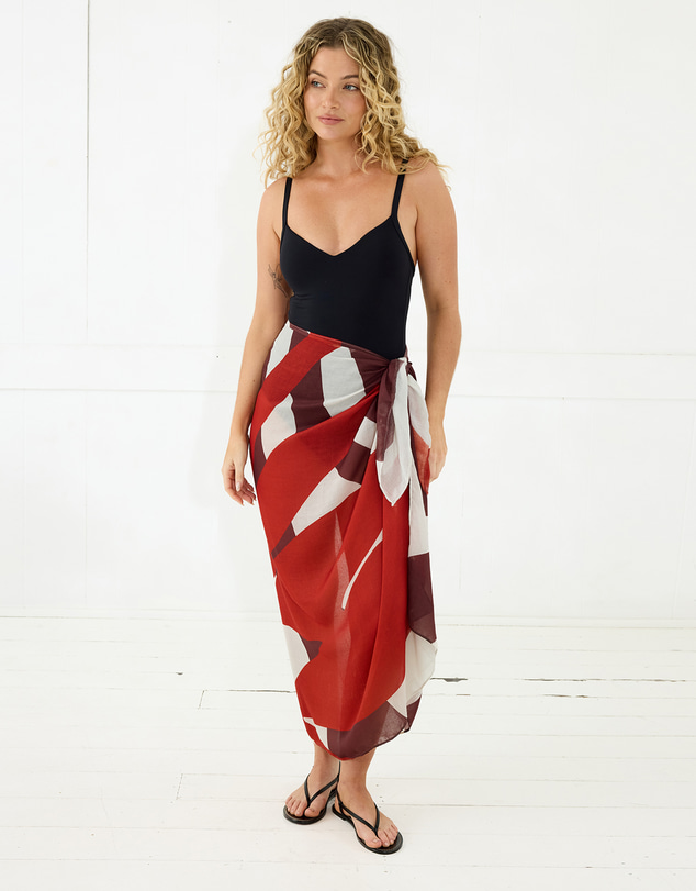 Morgan & Taylor - Fern Beach Sarong in Red, Brown and White