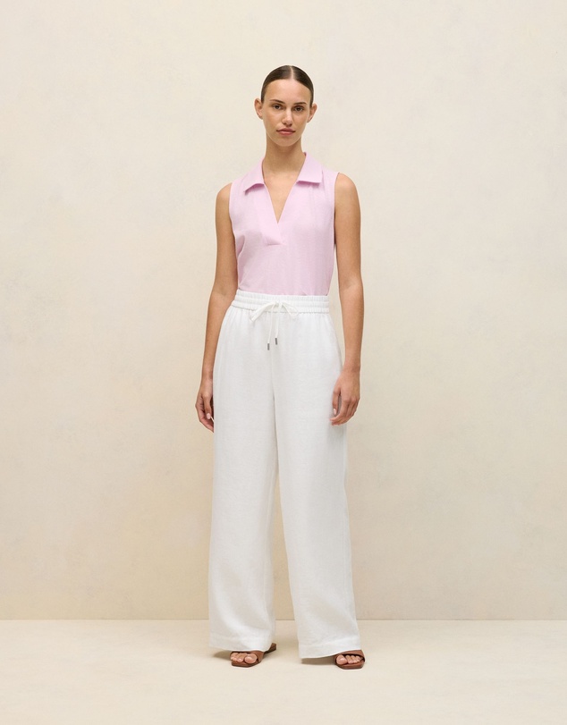 Trenery - Linen Cotton Knit Collared Tank in Soft Lilac