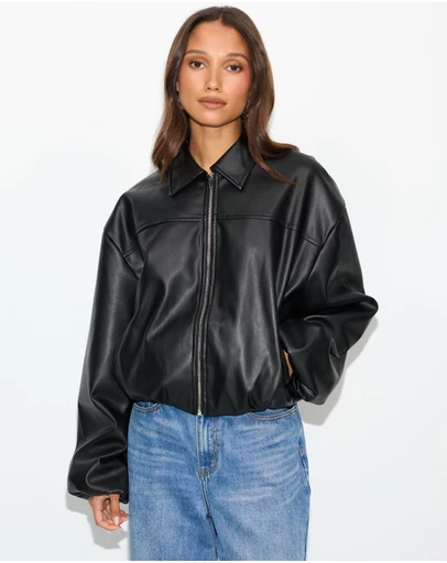 Dazie - Benny PU Relaxed Bomber Jacket