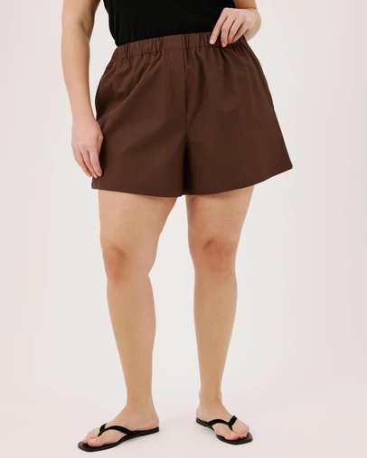 Atmos&Here Curvy - Lana Everyday Linen Shorts With Mock Fly Detail In Eu Flax Linen