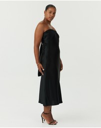 Third Form - Satin Tie Back Strapless Midi Dress